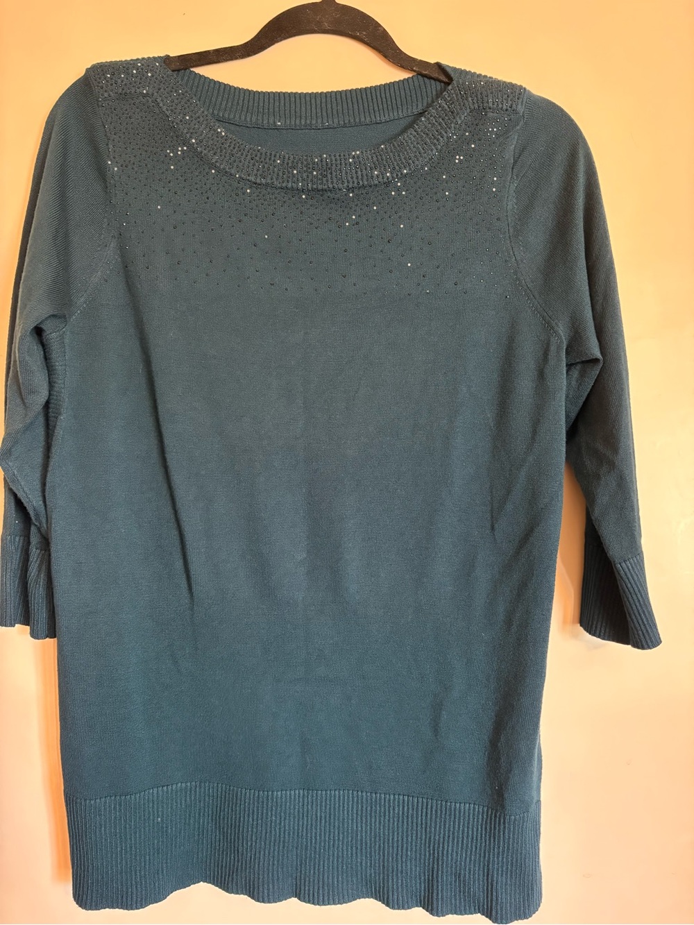 Embellished Scoop Neck Tunic Sweater - Deep Teal